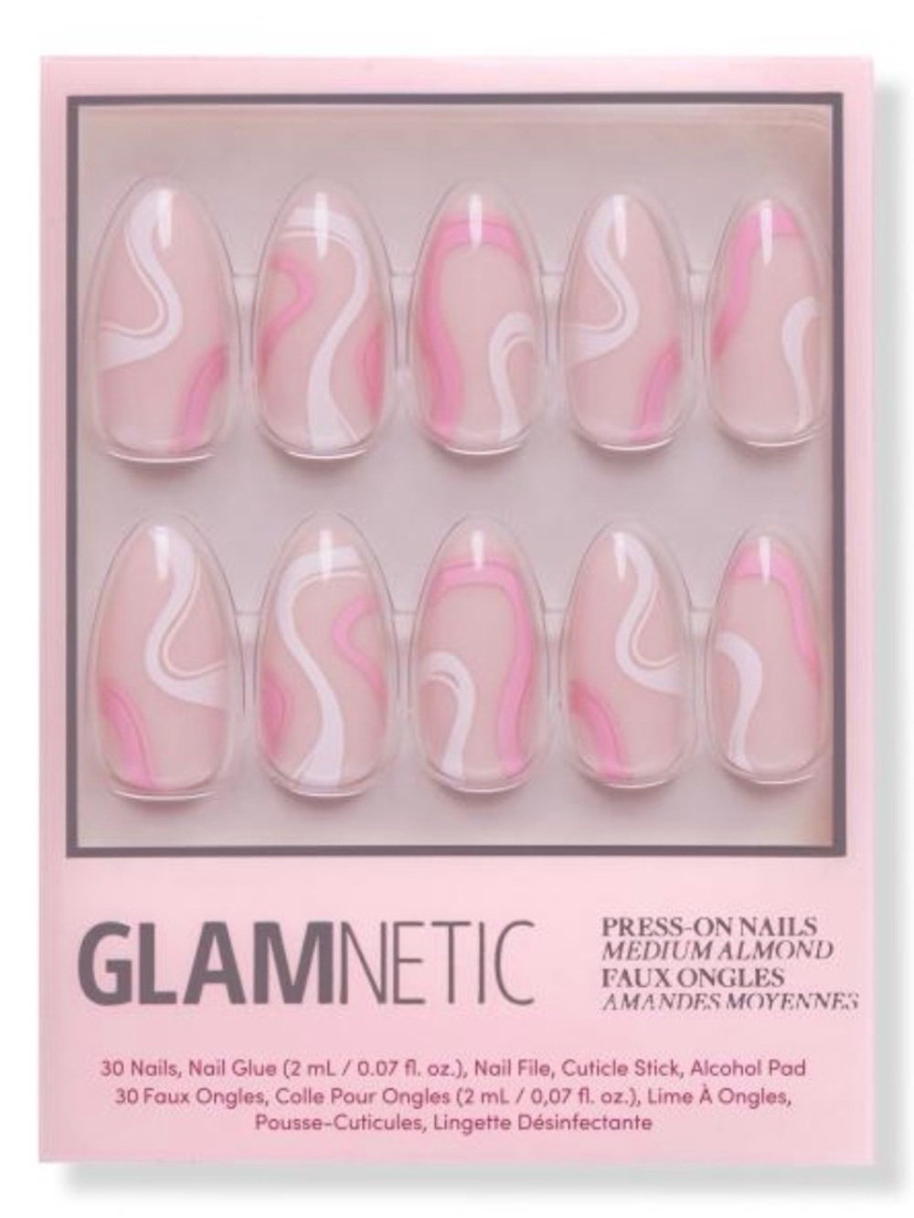 Glamnetic Medium Almond Press-On Nails PINK SWIRL NIB